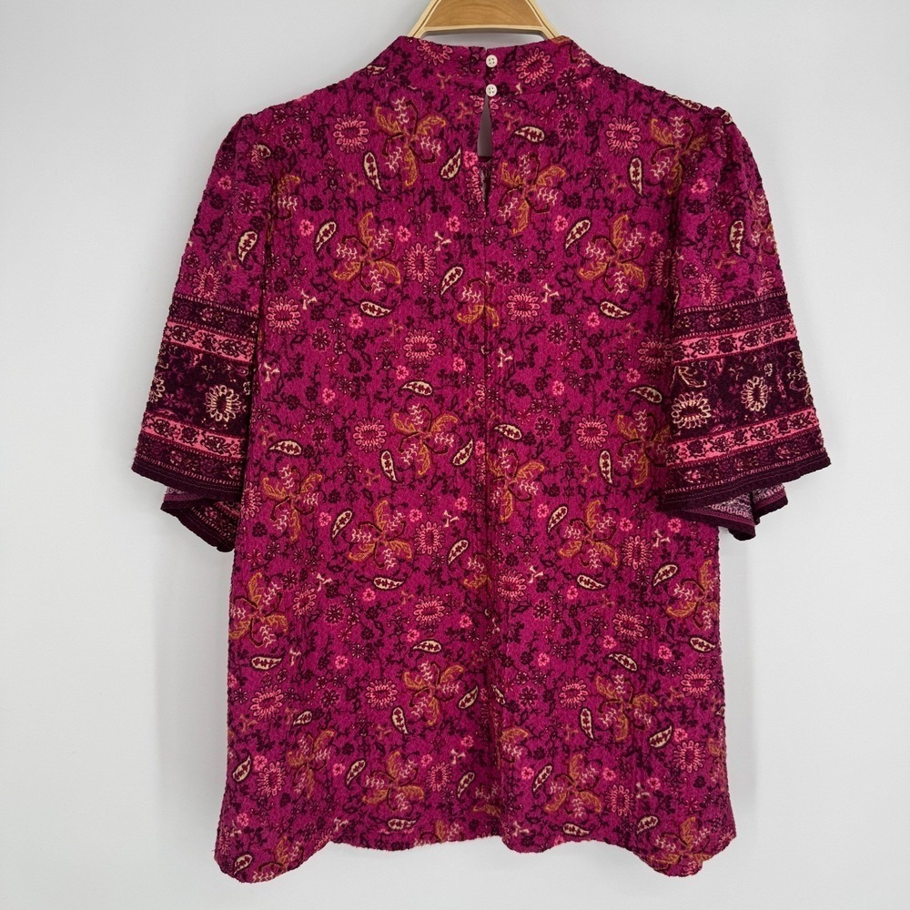 LOFT Blouse Top Size Large Pink Floral Print Short Sleeve Boho Feminine Casual - Picture 8 of 11